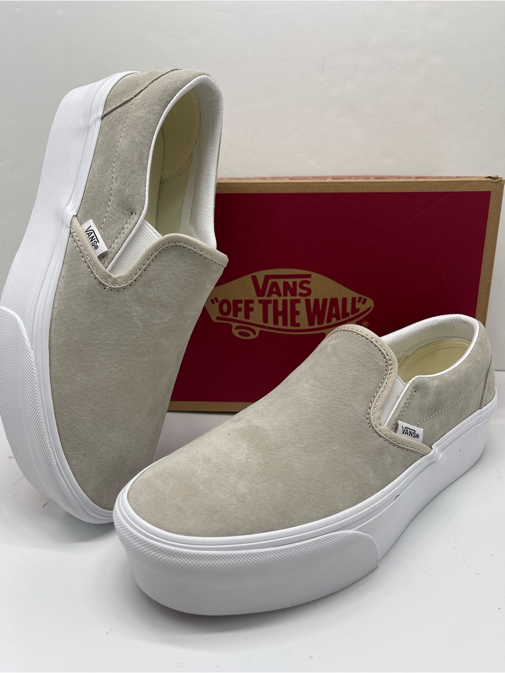 Vans Classic Slip-On Stackform Nubuck Oatmeal Platform Sneakers VN000E8C2N1 NWT - Picture 11 of 16